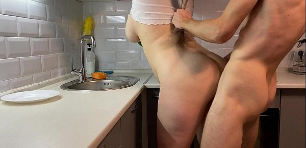  Hot blonde step-sister fucks while washing dishes |2| 4K